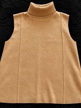 Zara Sleeveless Turtleneck Sweater Vest in Camel
